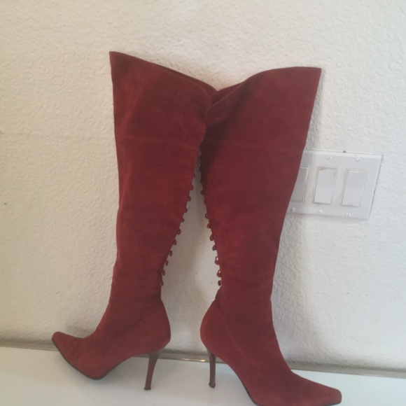 Via Spiga tall red suede.boots with sexy back button detailπ - Picture 8 of 16